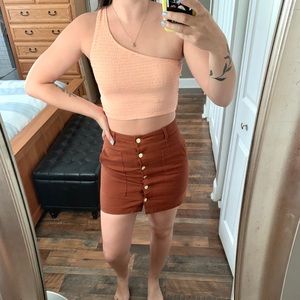 Tan Skirt with Gold Buttons